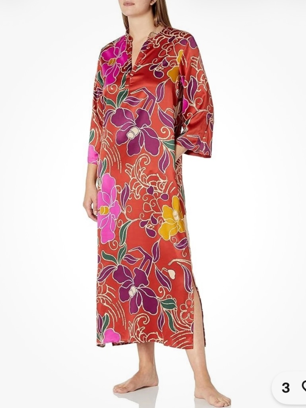 NATORI Floral Nomad Caftan Kimono Maxi Night Gown Cover Up Dressy Hamptons S 6/8